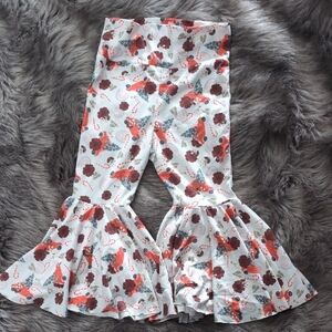 White and Red Flared Leggings with Strawberry Print